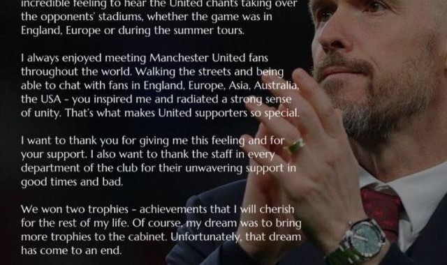 半岛体育-滕哈赫感谢曼联球迷：祝你们未来充满奖杯和荣耀